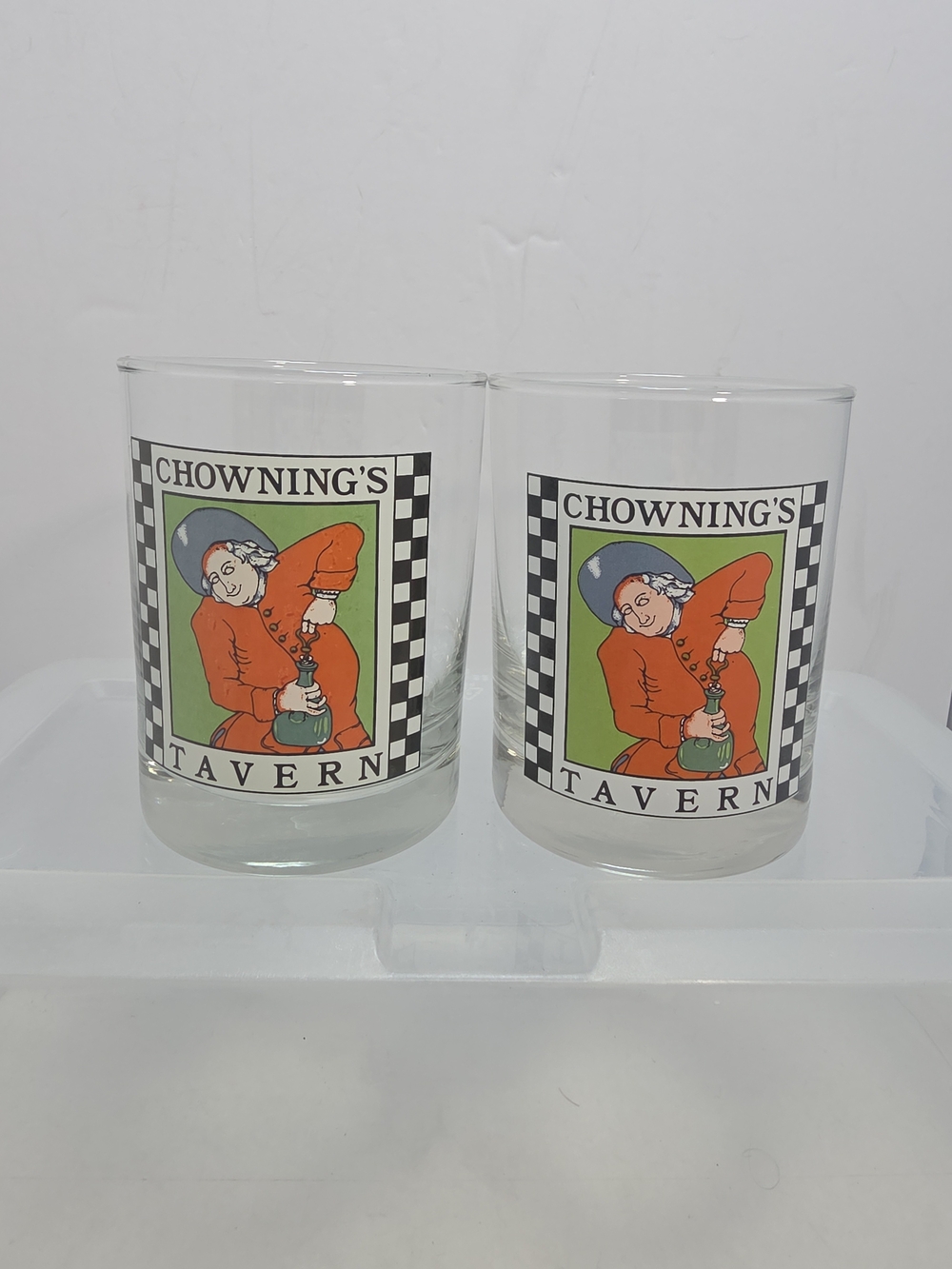 2 Homer Laughlin Colonial Williamsburg Chownings Tavern Rocks Glasses (A4)